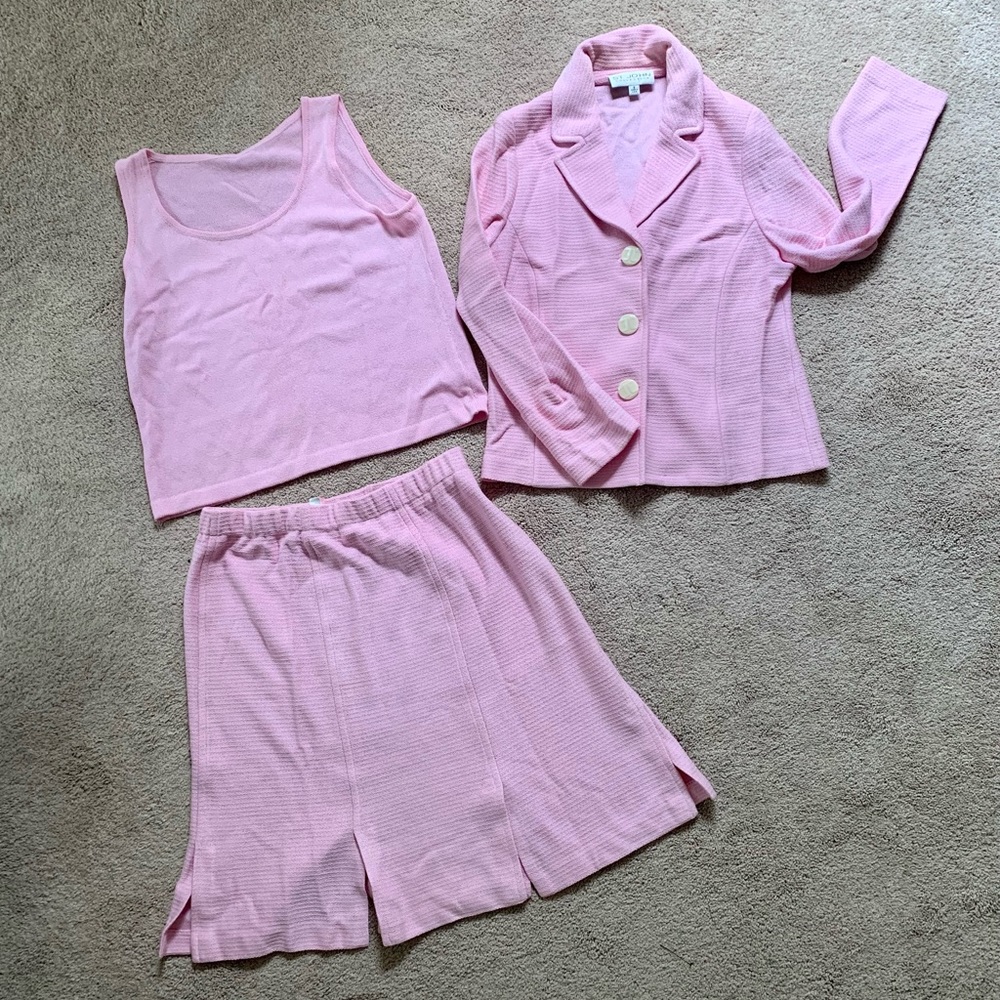 St. John’s pink three-piece suit